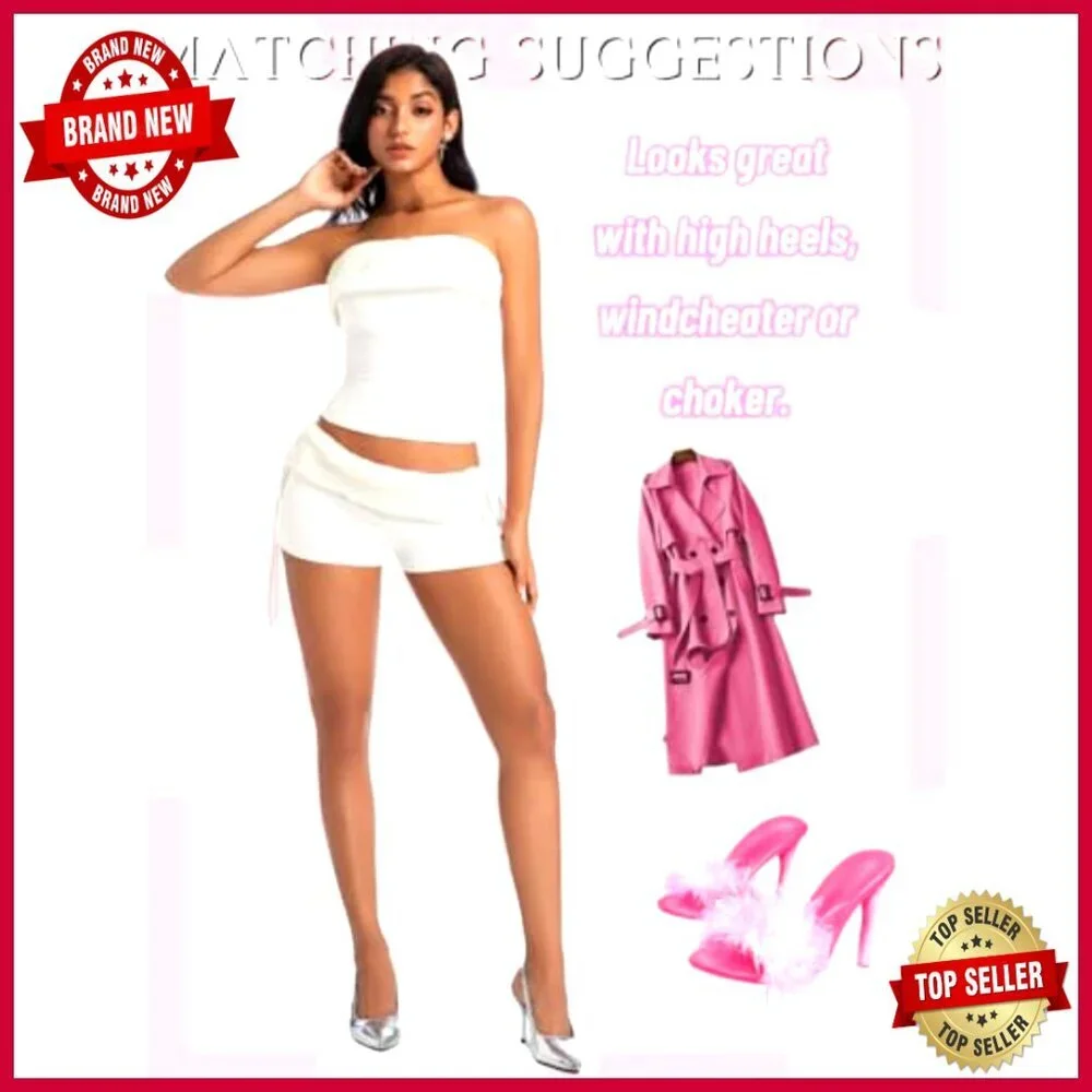Strapless Bandeau Tube Top and Low Rise Booty Shorts Two Piece Set - Picture 4 of 7